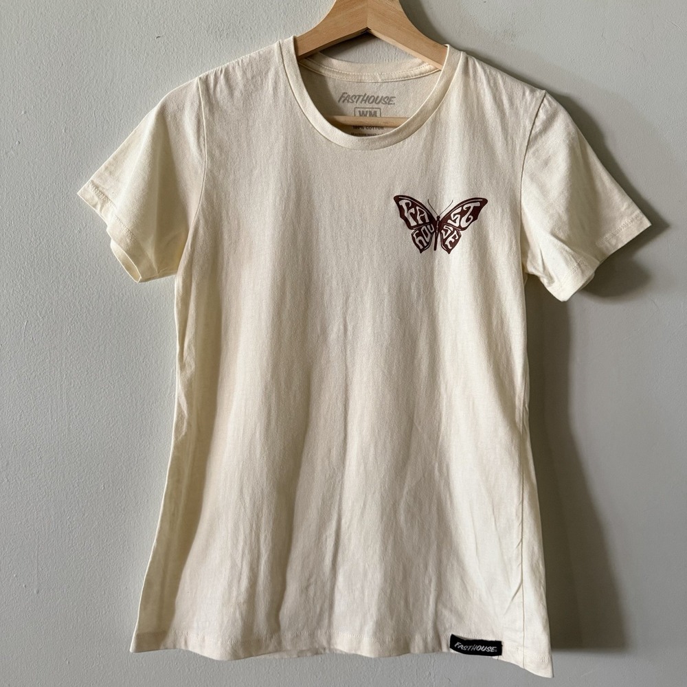 Fasthouse Women's Butterfly Checkered Cream T-Shirt Short Sleeve M‎